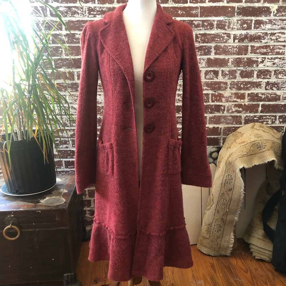 Nanette Lepore burgundy wool 3 button coat